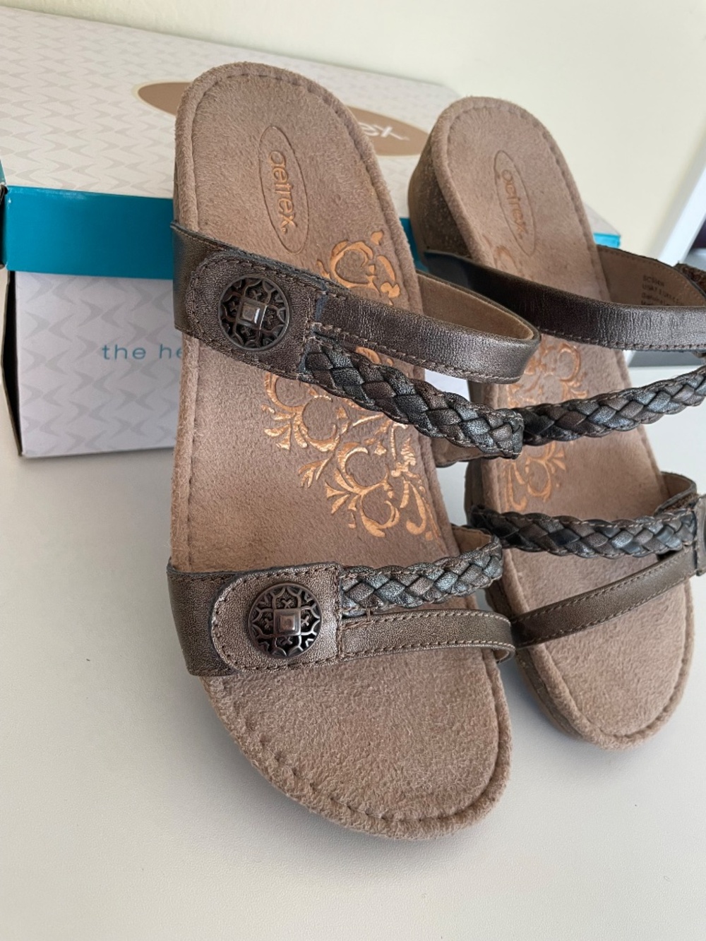 NEW Aetrex Bronze Janey Slide Sandals Womens 7 - Picture 9 of 16